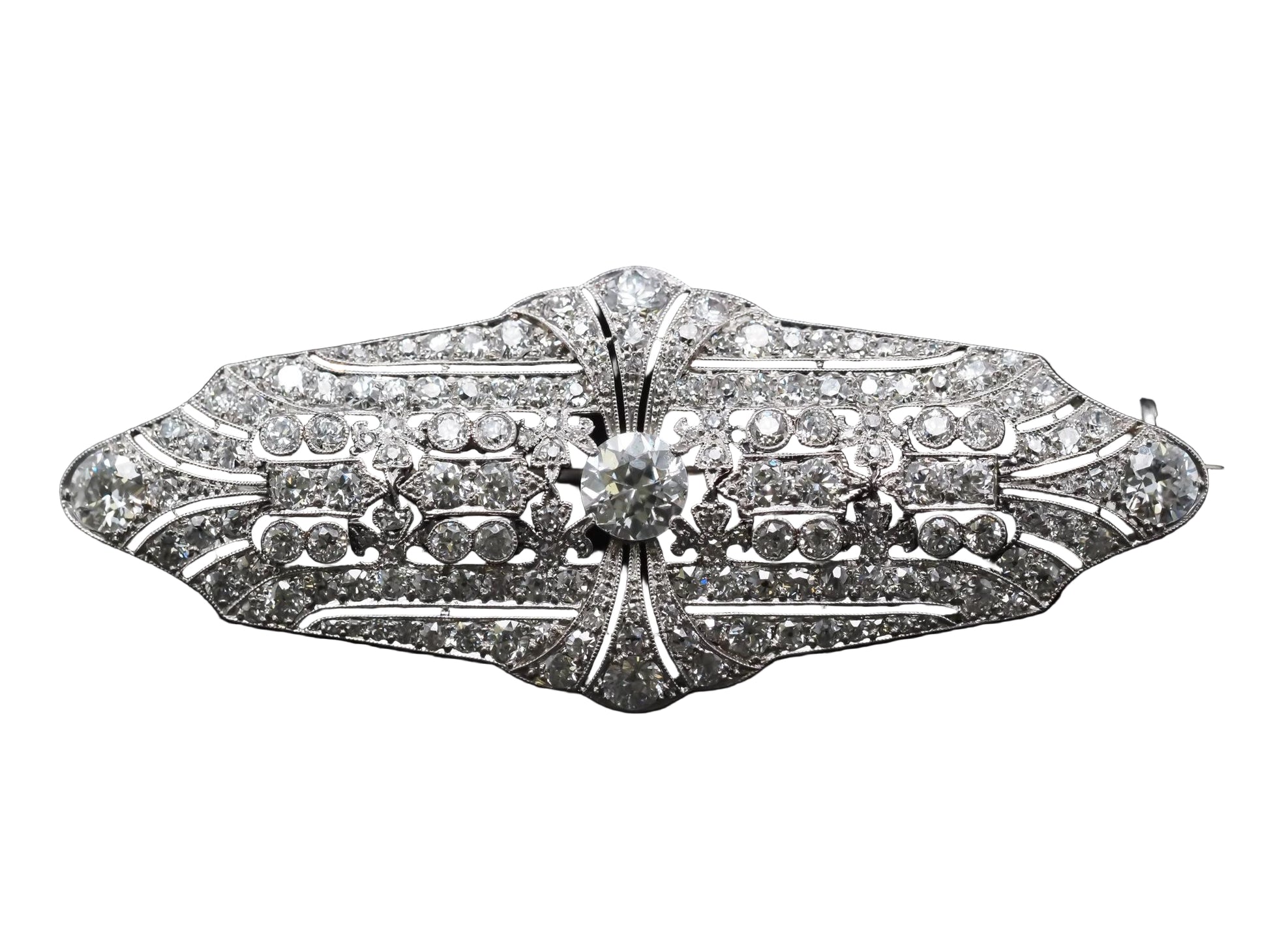 Estate Art Deco Platinum Ornate Old European Diamond Brooch - VHK#354a
