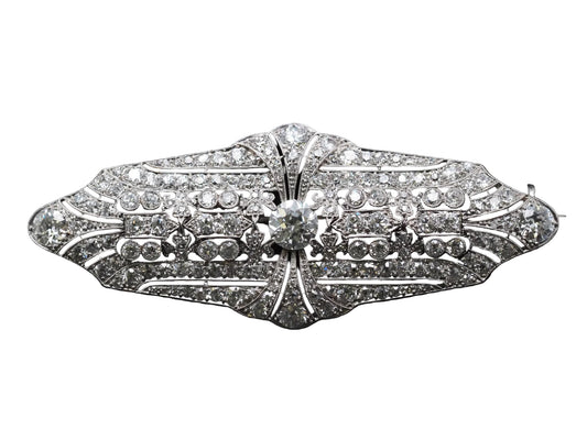 Estate Art Deco Platinum Ornate Old European Diamond Brooch - VHK#354a
