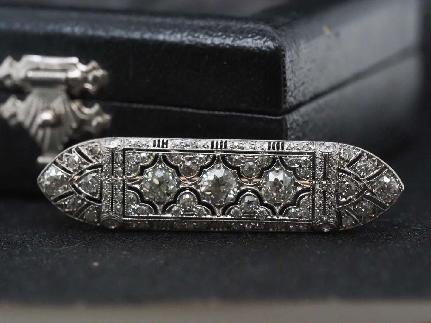 Estate Art Deco Platinum Old European Diamond Intricate Brooch - VHK#229a