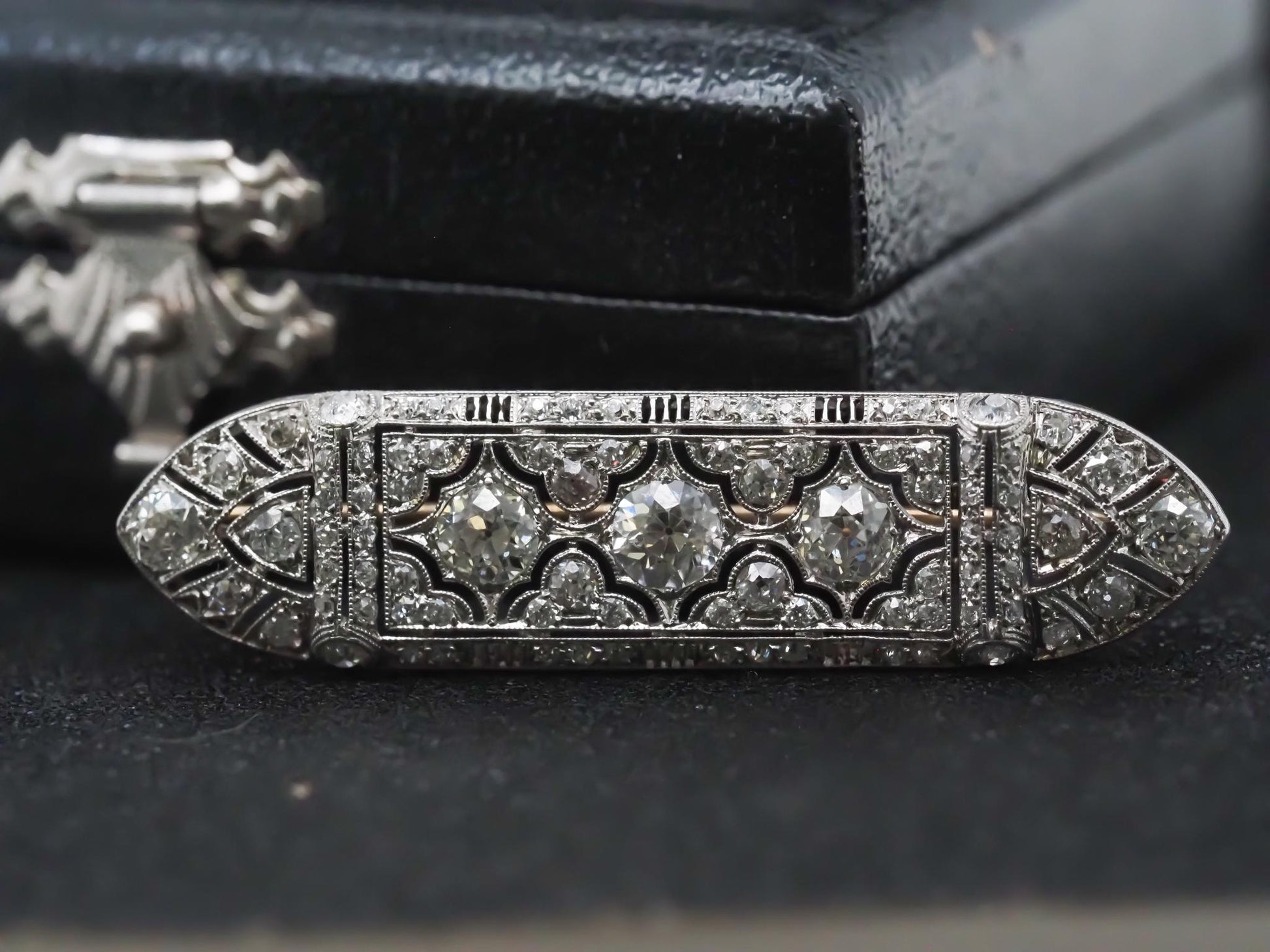 Estate Art Deco Platinum Old European Diamond Intricate Brooch - VHK#229a