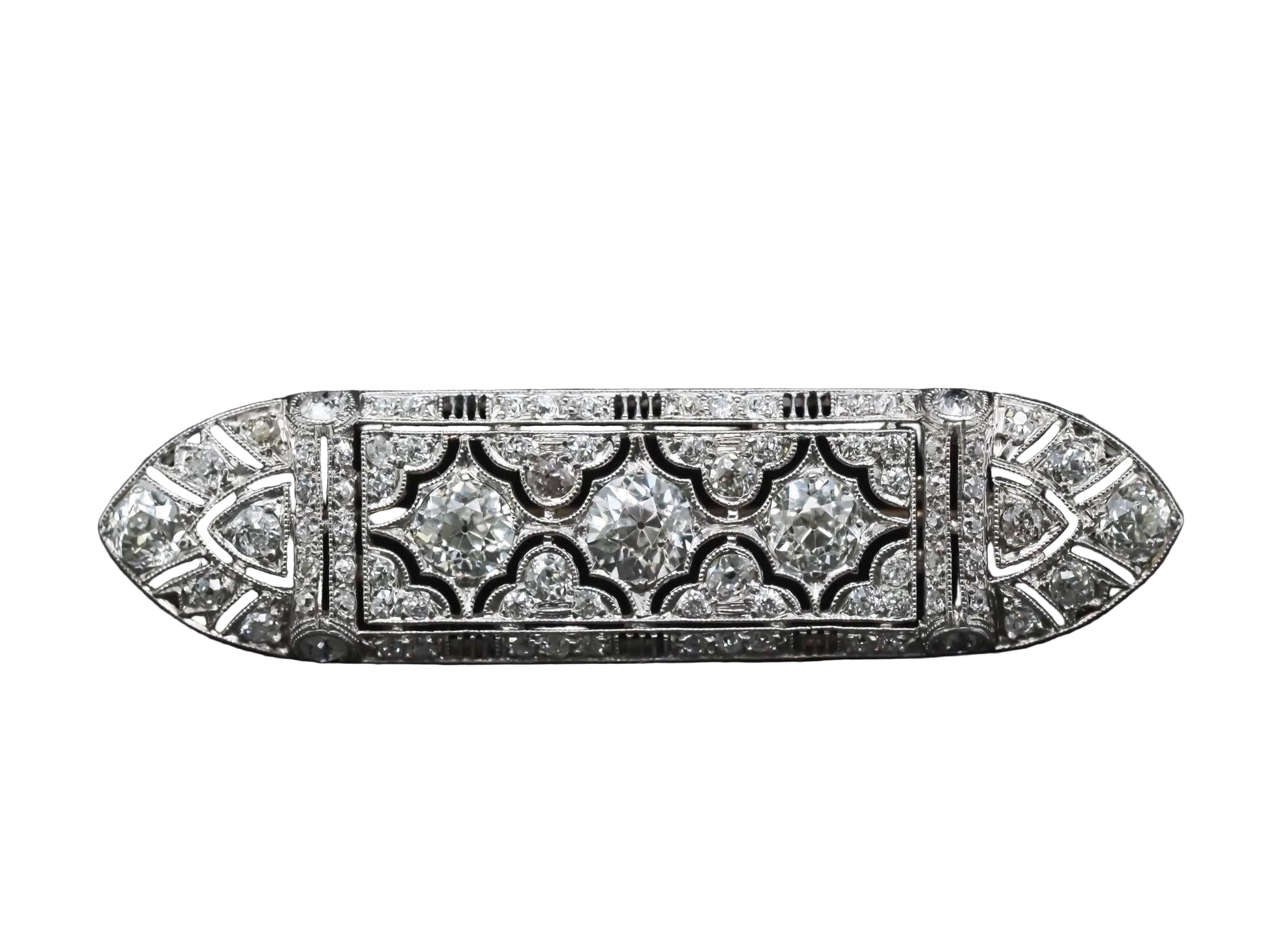 Estate Art Deco Platinum Old European Diamond Intricate Brooch - VHK#229a