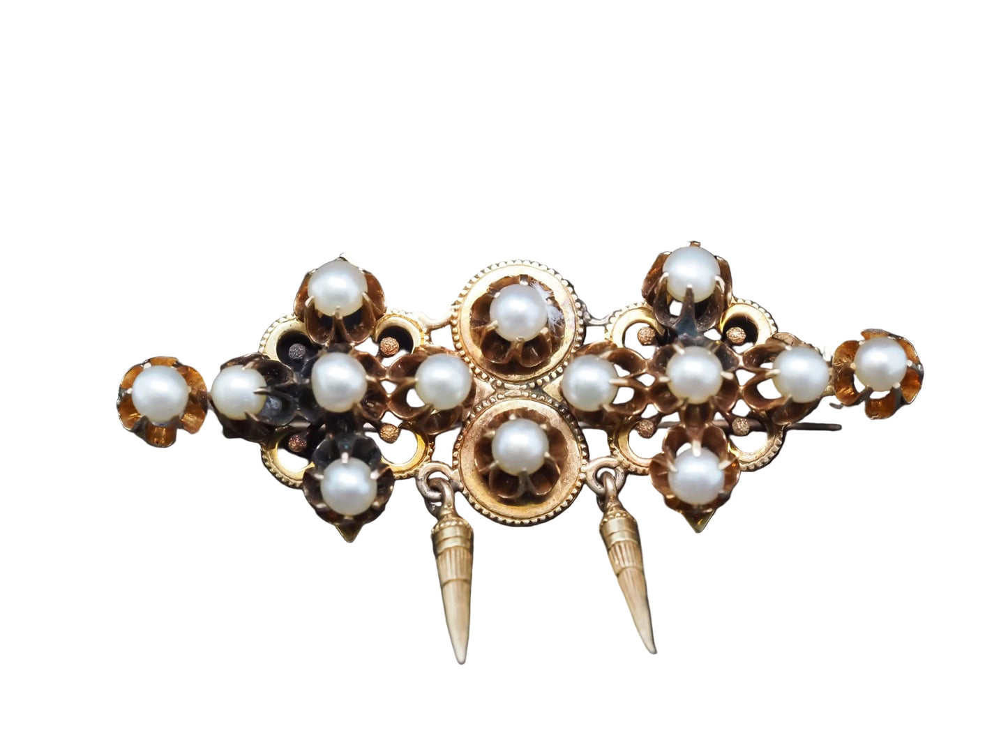 Estate Victorian 14K Yellow Gold Pearl Brooch - VHK#421a
