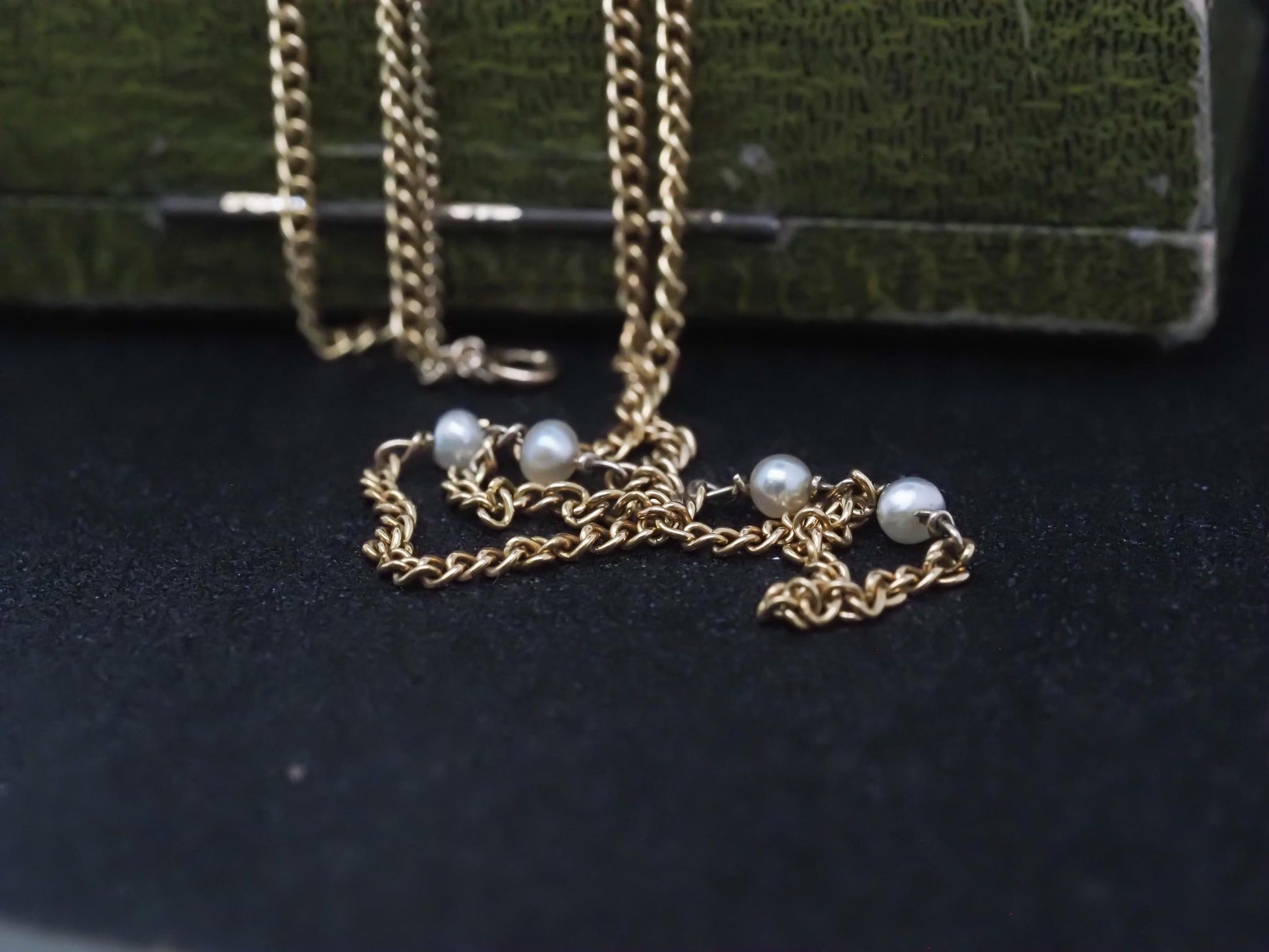 Estate Victorian 1880s Antique 18K Yellow Gold and Pearl Unique Link Chain - VHK