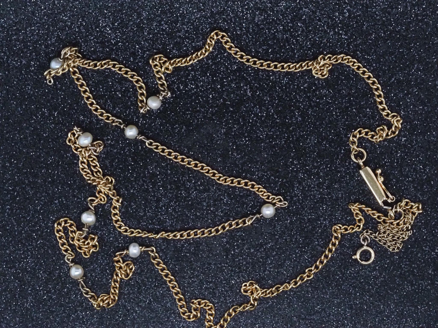 Estate Victorian 1880s Antique 18K Yellow Gold and Pearl Unique Link Chain - VHK