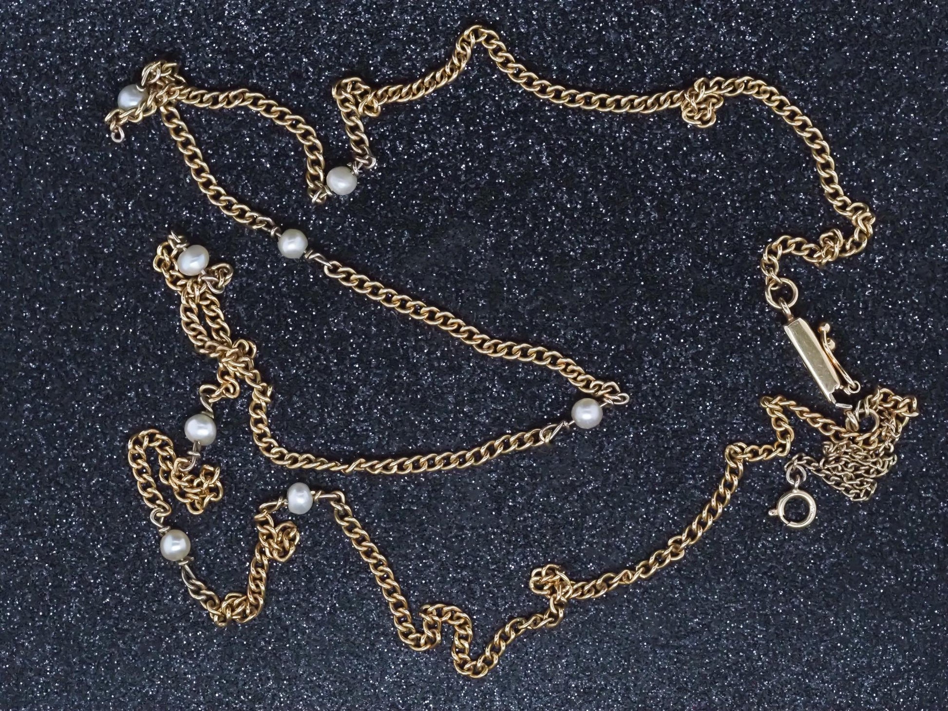 Estate Victorian 1880s Antique 18K Yellow Gold and Pearl Unique Link Chain - VHK