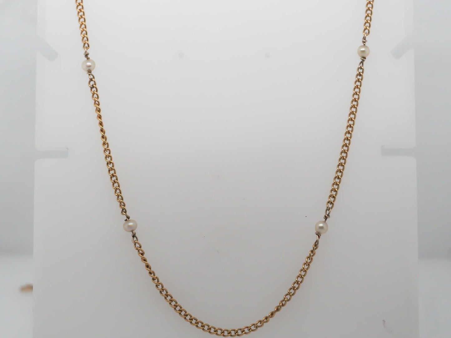 Estate Victorian 1880s Antique 18K Yellow Gold and Pearl Unique Link Chain - VHK