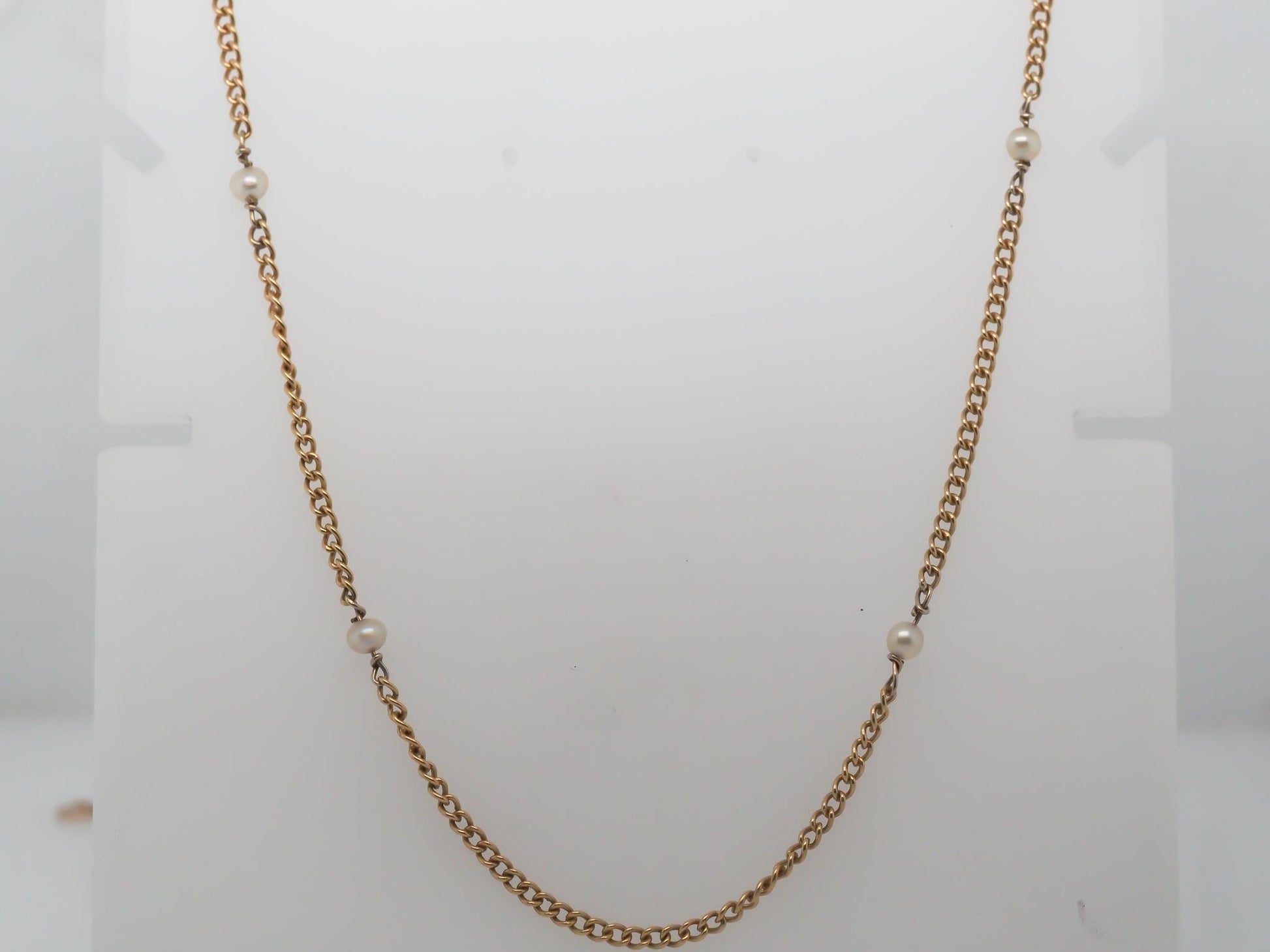 Estate Victorian 1880s Antique 18K Yellow Gold and Pearl Unique Link Chain - VHK