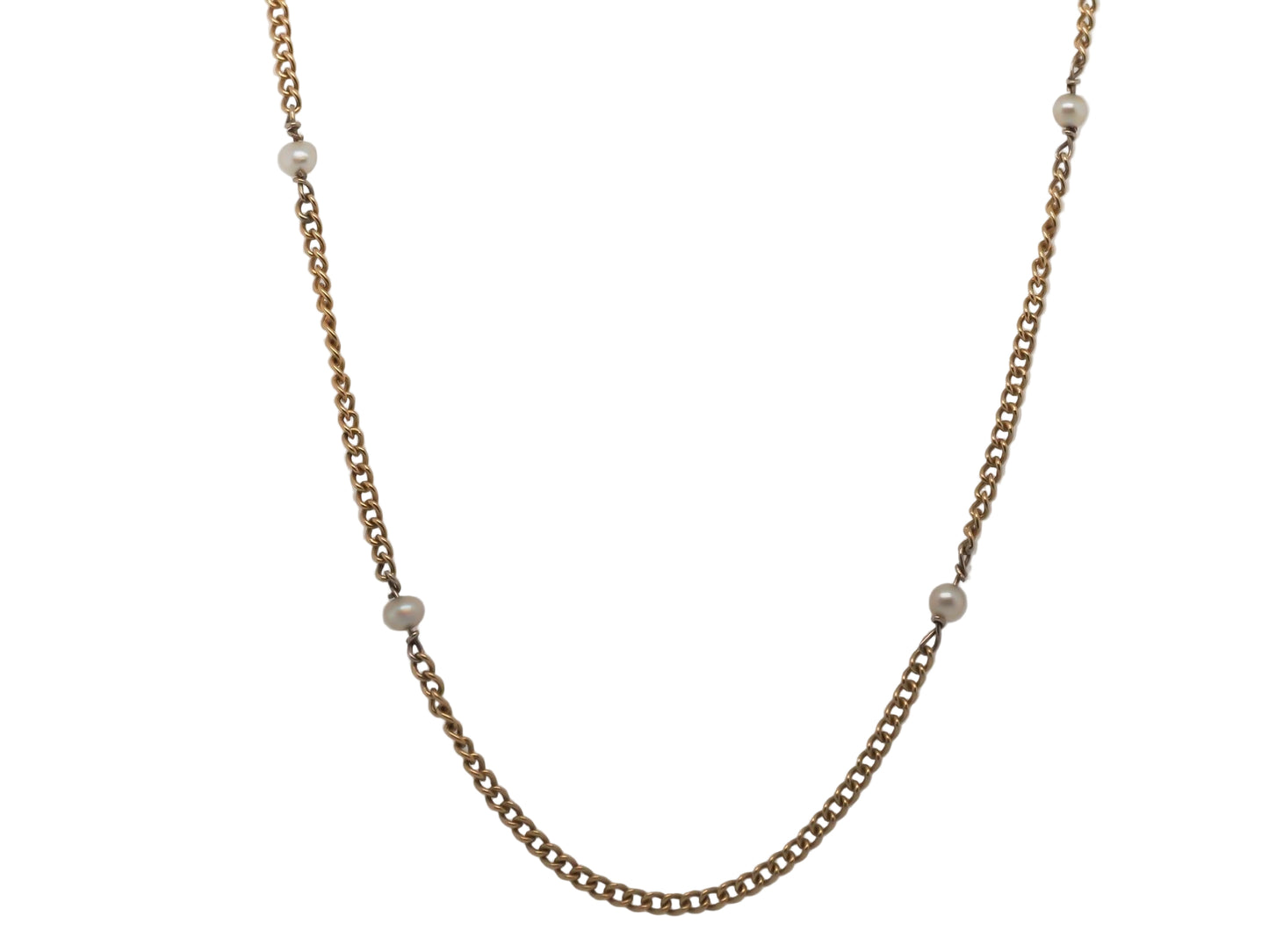 Estate Victorian 1880s Antique 18K Yellow Gold and Pearl Unique Link Chain - VHK