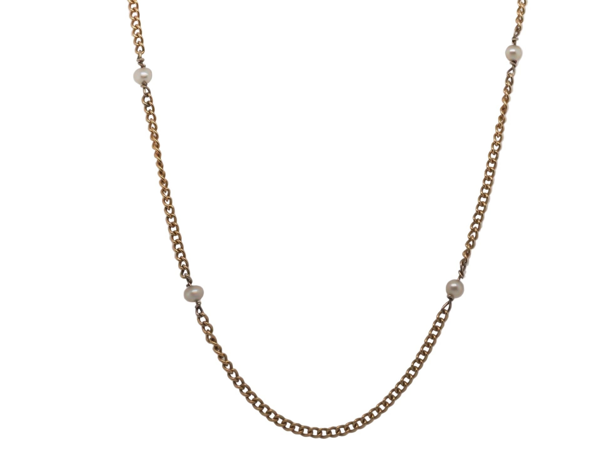 Estate Victorian 1880s Antique 18K Yellow Gold and Pearl Unique Link Chain - VHK