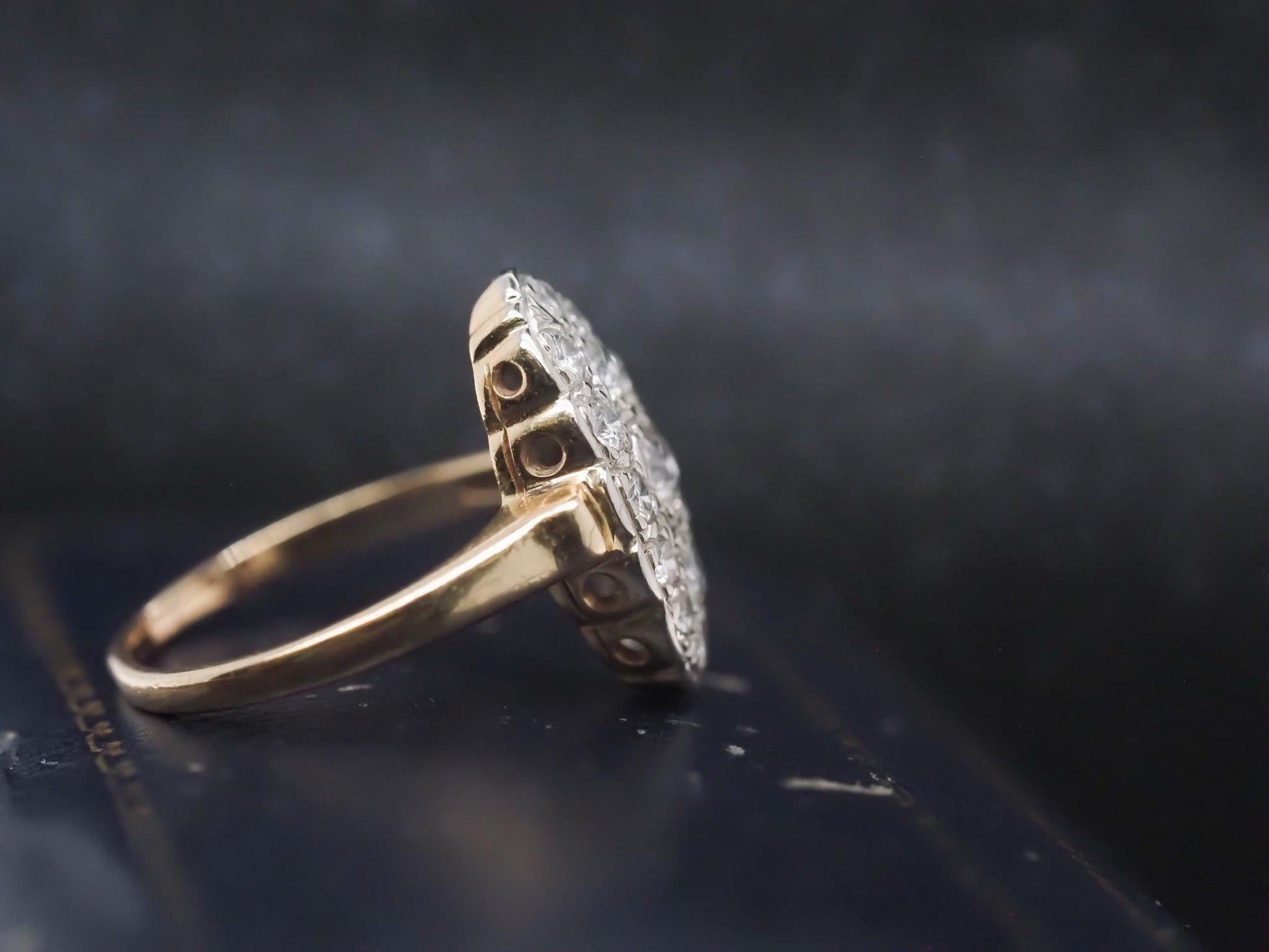 Estate Vintage 14K Yellow Gold Diamond Navette Ring - VHK#853a