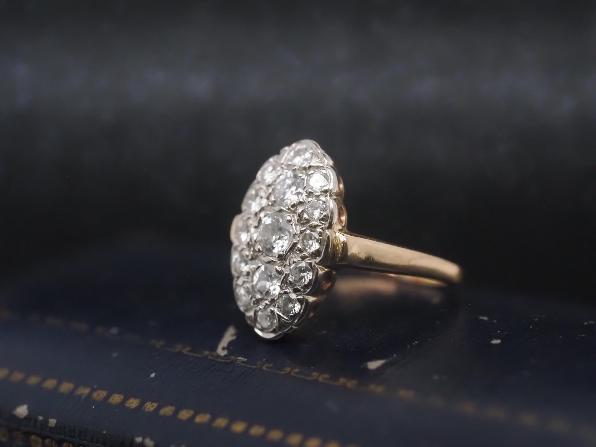 Estate Vintage 14K Yellow Gold Diamond Navette Ring - VHK#853a