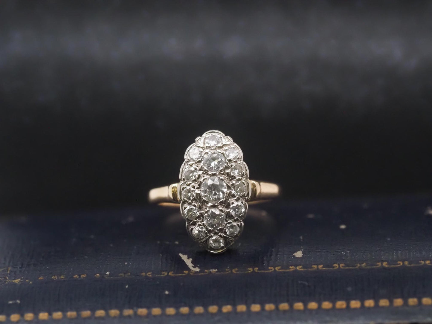 Estate Vintage 14K Yellow Gold Diamond Navette Ring - VHK#853a
