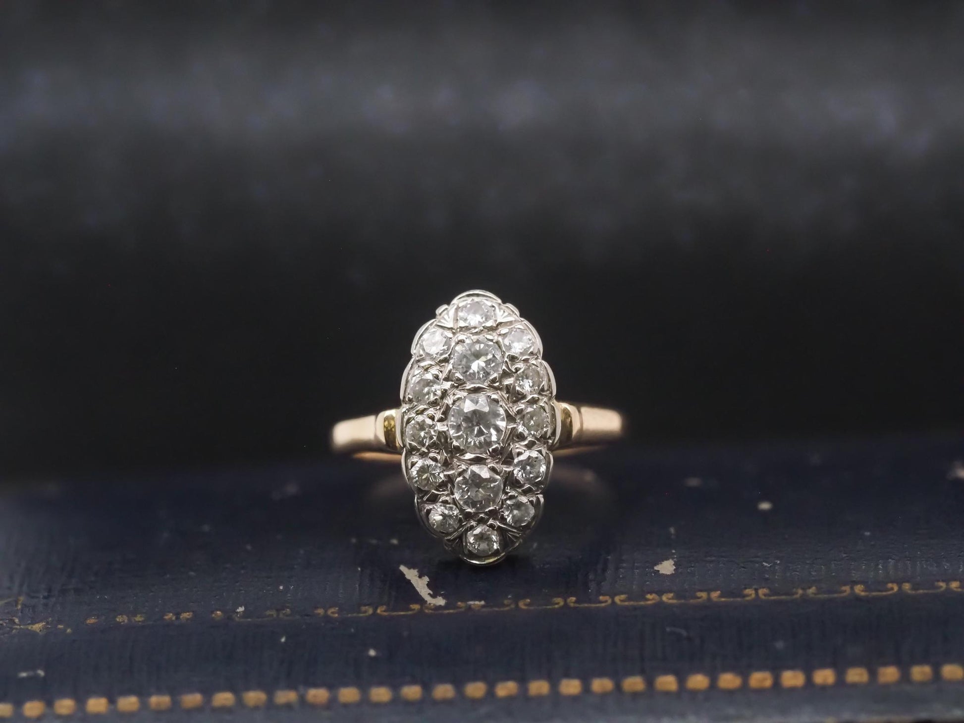 Estate Vintage 14K Yellow Gold Diamond Navette Ring - VHK#853a