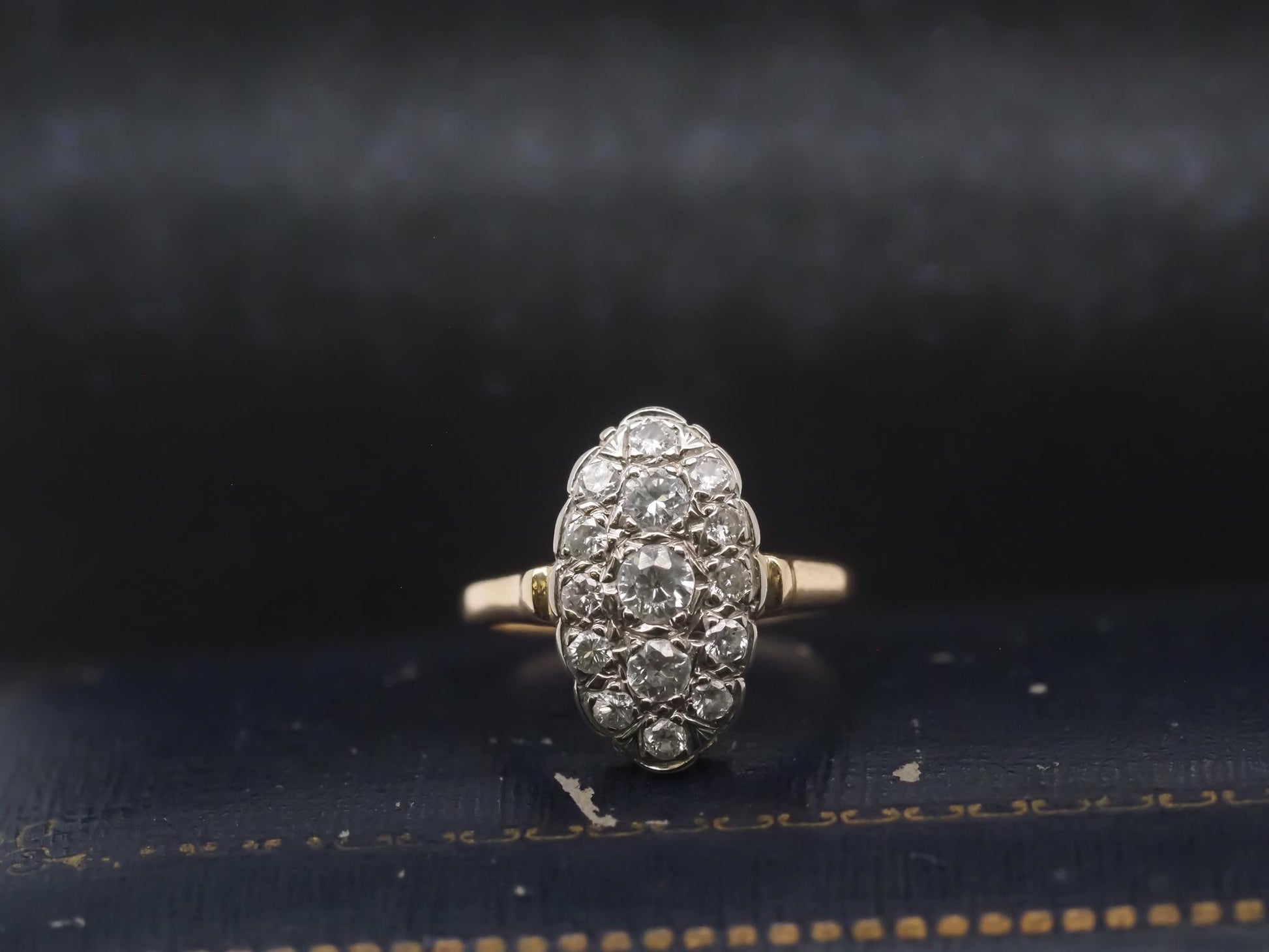 Estate Vintage 14K Yellow Gold Diamond Navette Ring - VHK#853a
