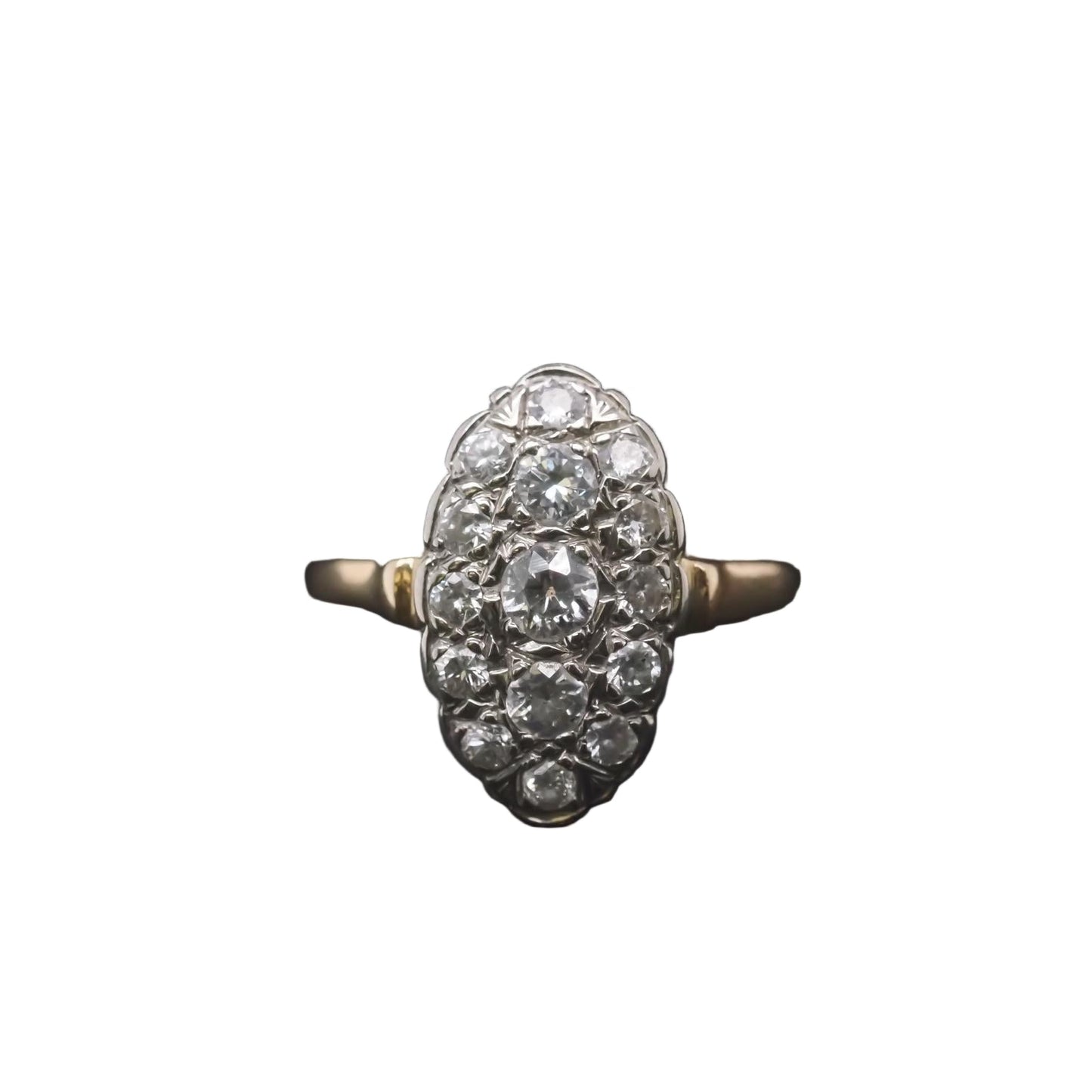 Estate Vintage 14K Yellow Gold Diamond Navette Ring - VHK#853a