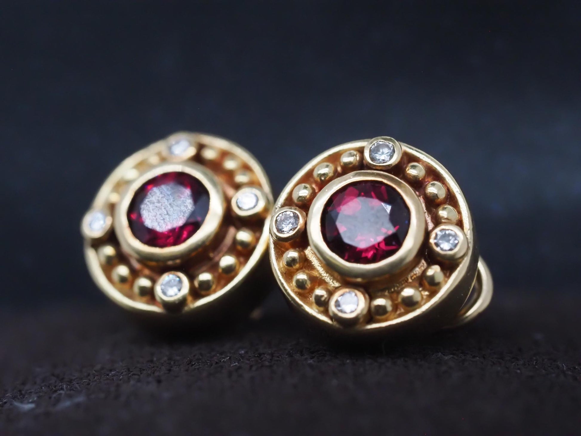 Estate 18K Yellow Gold Diamond and Tourmaline Earrings - VHK#573a