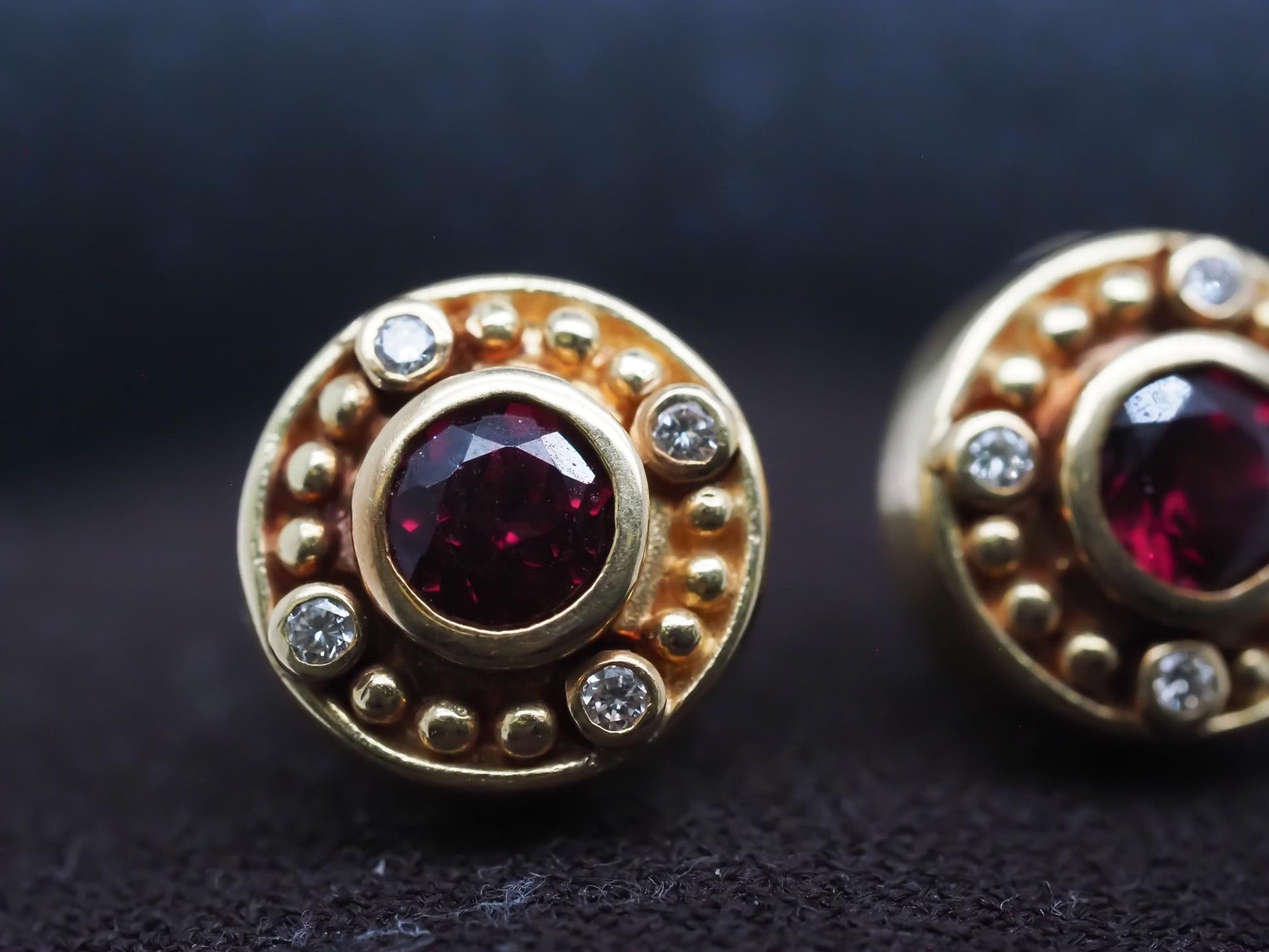 Estate 18K Yellow Gold Diamond and Tourmaline Earrings - VHK#573a