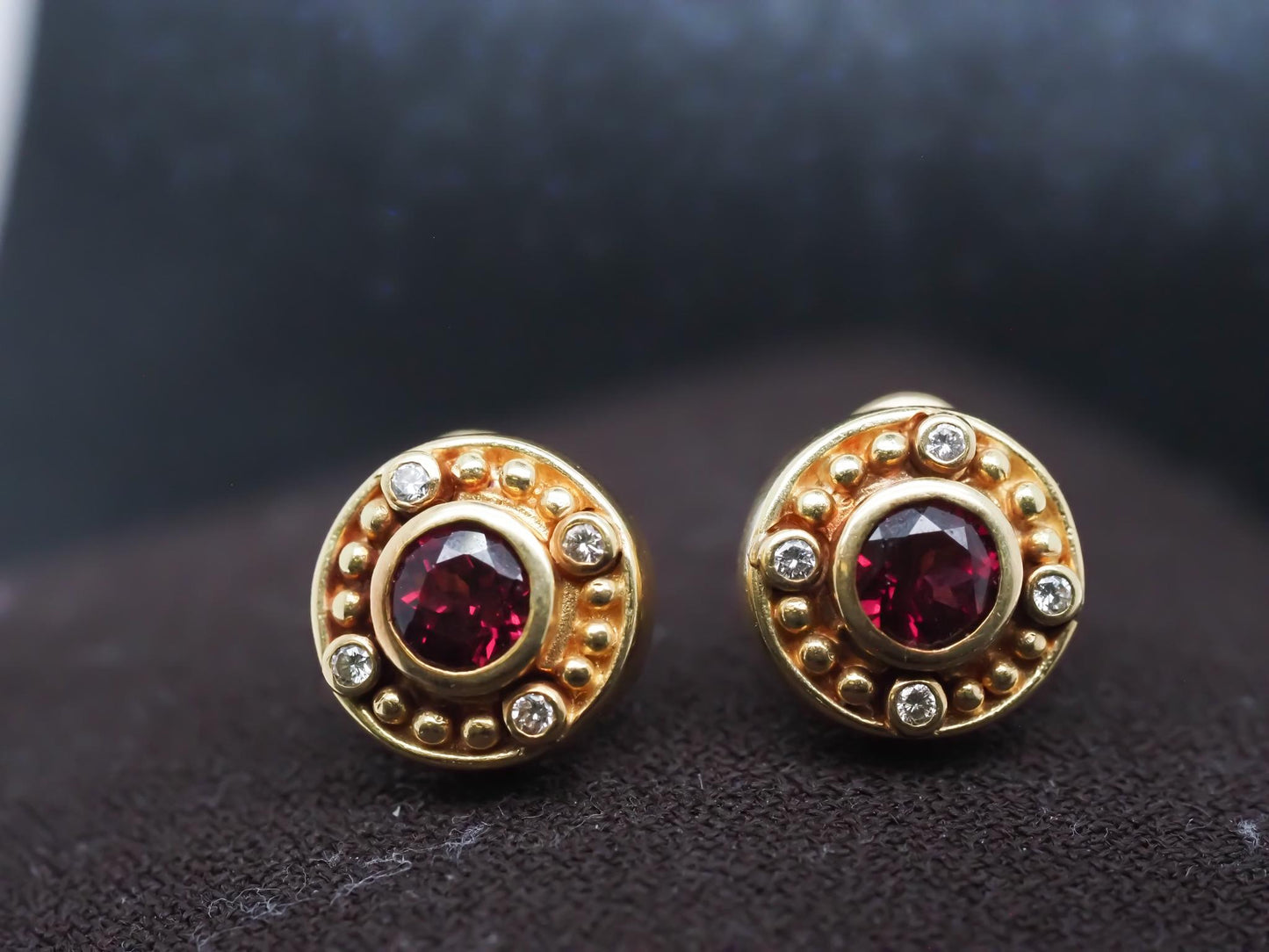 Estate 18K Yellow Gold Diamond and Tourmaline Earrings - VHK#573a