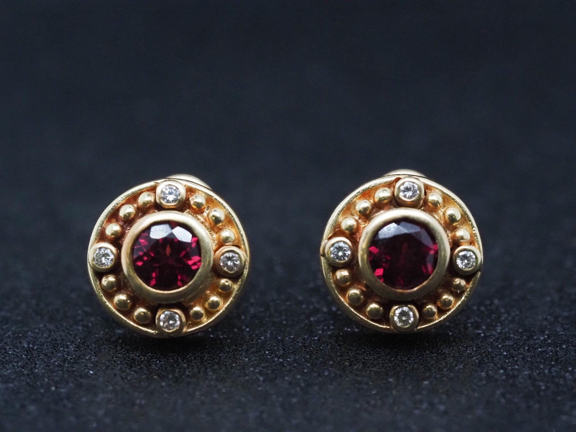 Estate 18K Yellow Gold Diamond and Tourmaline Earrings - VHK#573a