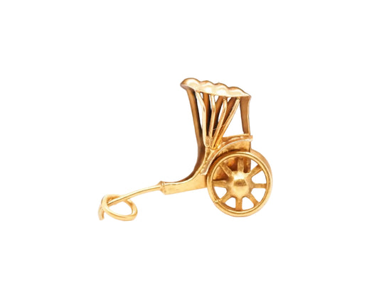 14K Yellow Gold Wheel Carriage Charm Pendant - VHK#636