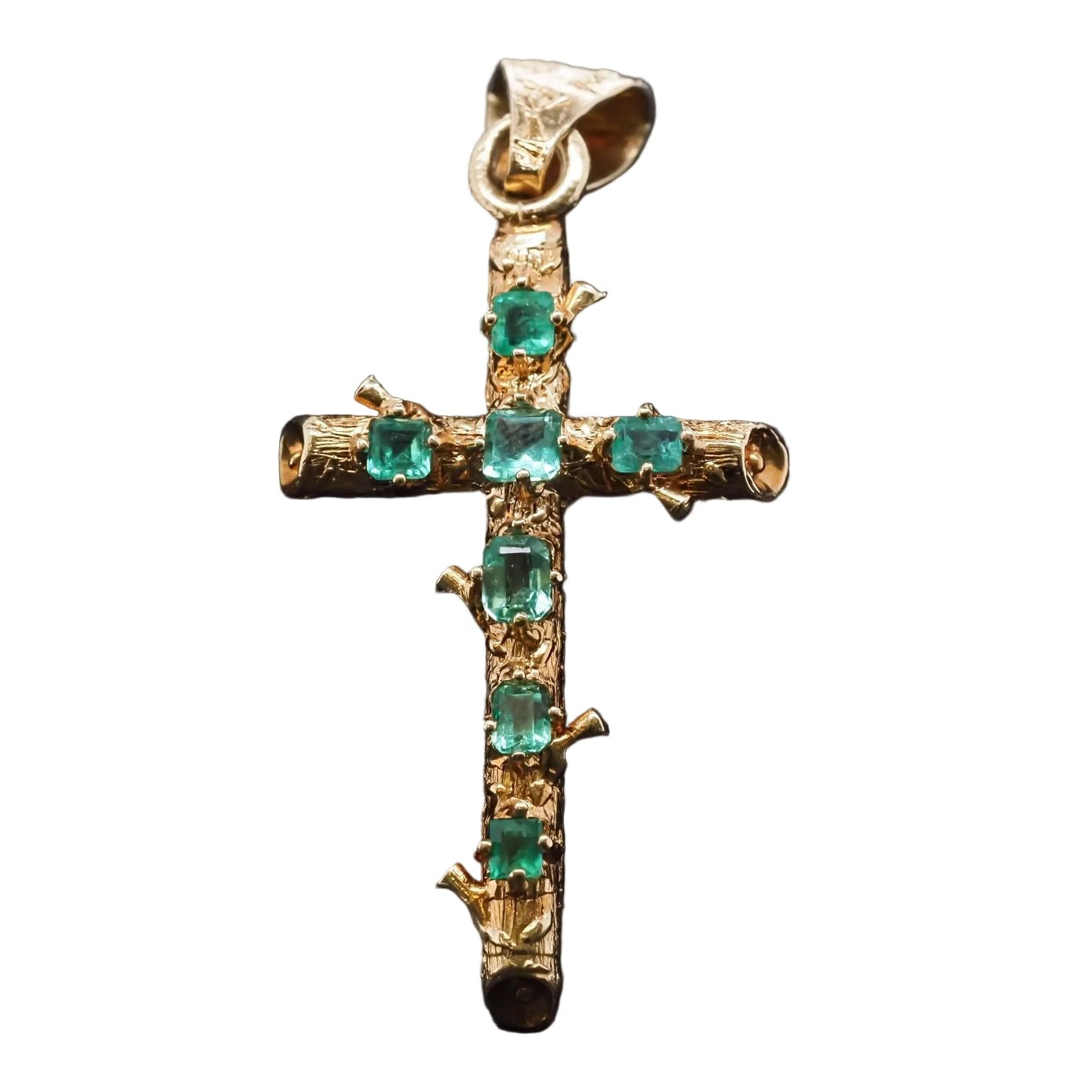 Estate 1950s Colombian Emerald 18K Yellow Gold Cross - VHK#379a