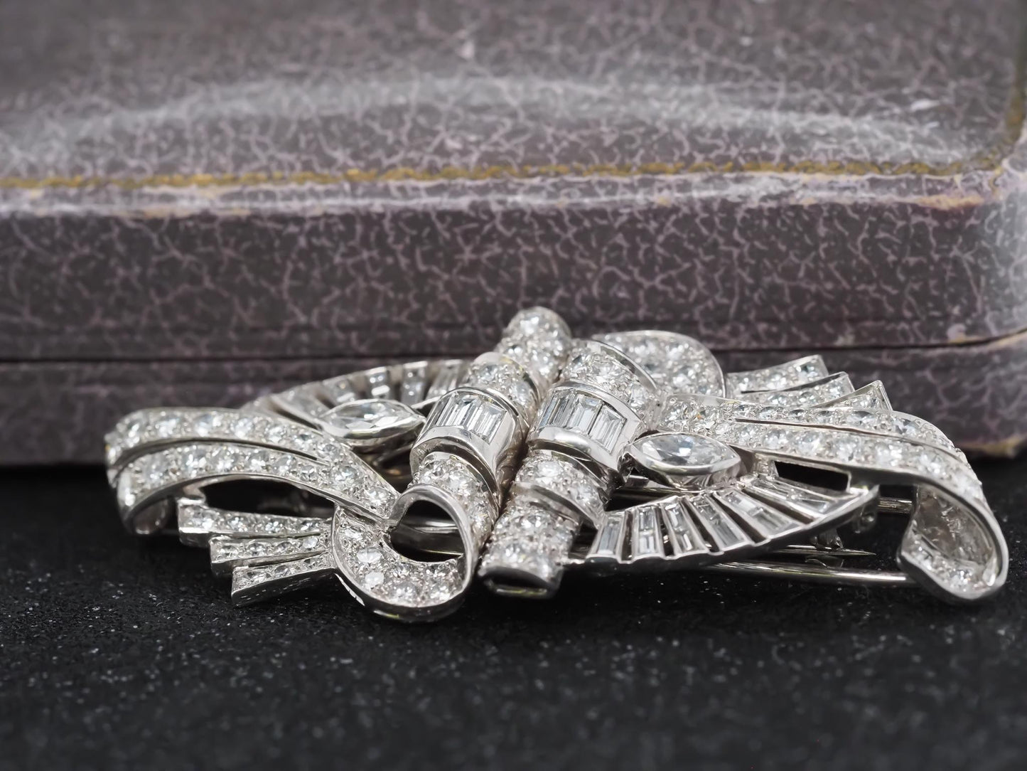 Estate Art Deco Platinum Diamond Double Clip Brooch - VHK#508b