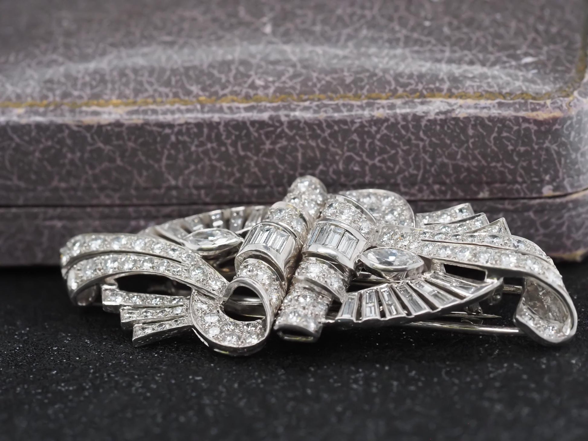 Estate Art Deco Platinum Diamond Double Clip Brooch - VHK#508b