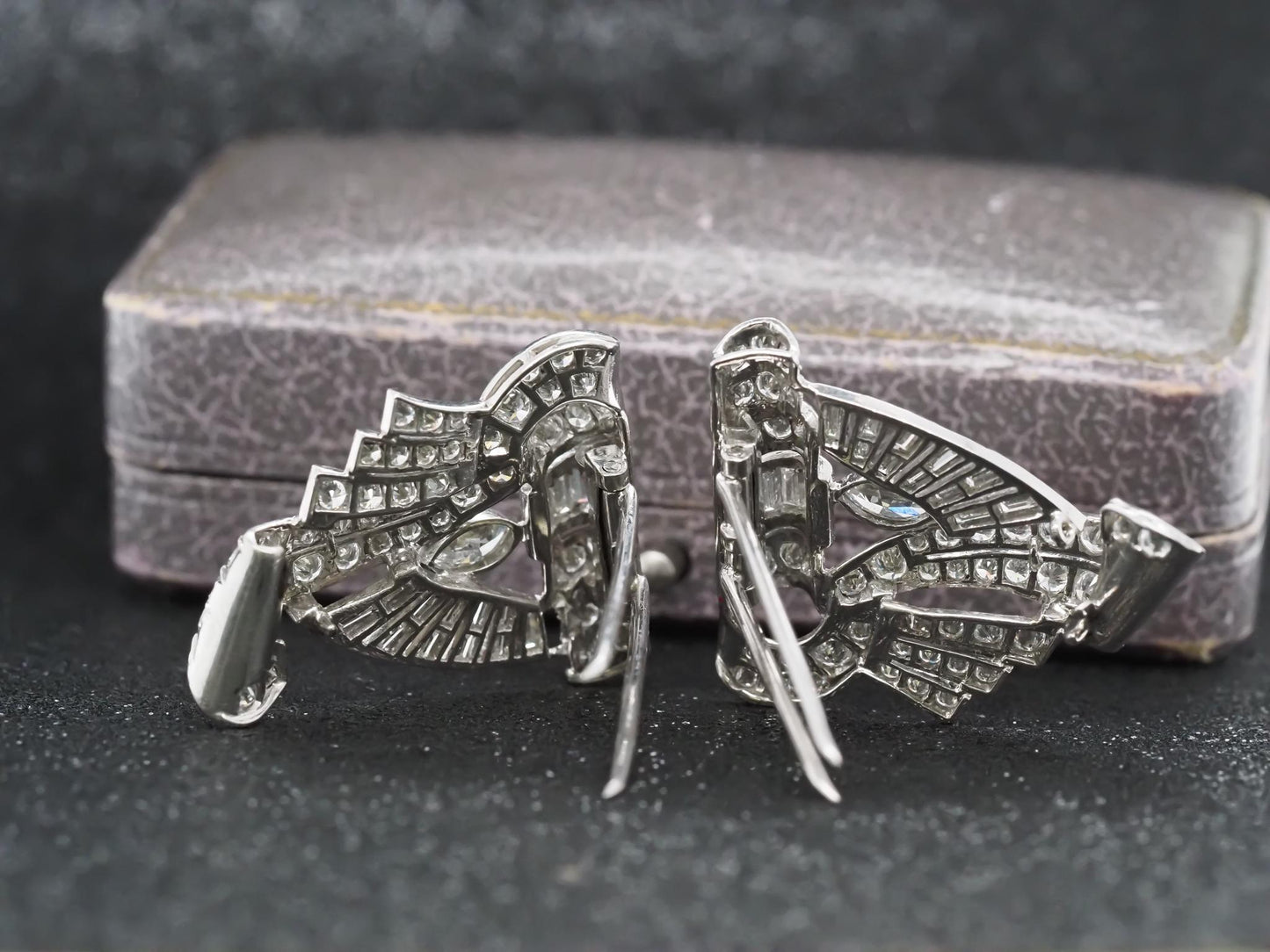 Estate Art Deco Platinum Diamond Double Clip Brooch - VHK#508b