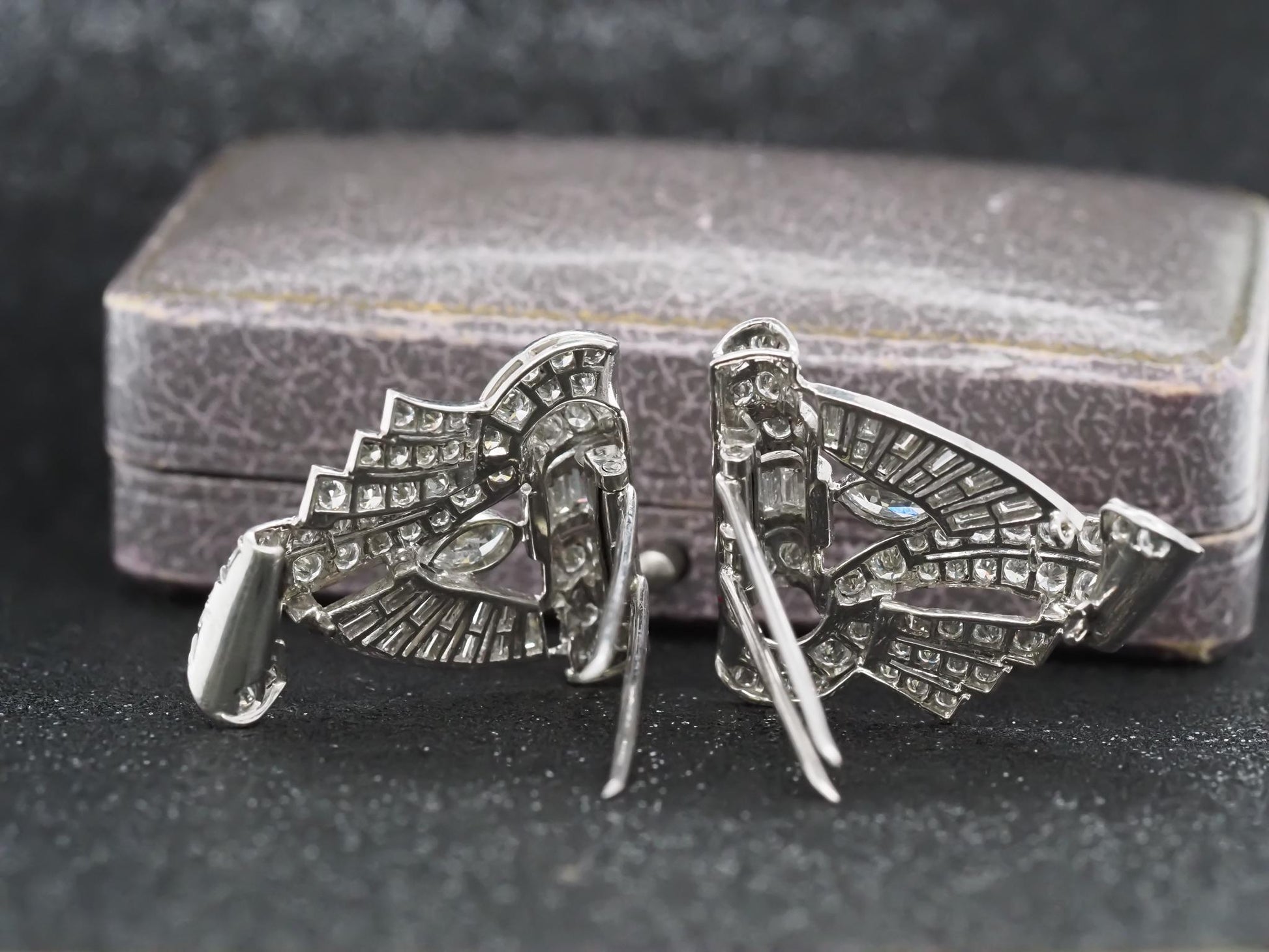 Estate Art Deco Platinum Diamond Double Clip Brooch - VHK#508b