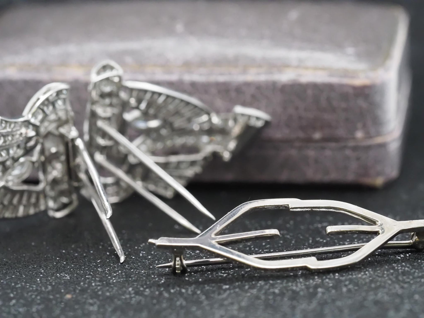 Estate Art Deco Platinum Diamond Double Clip Brooch - VHK#508b