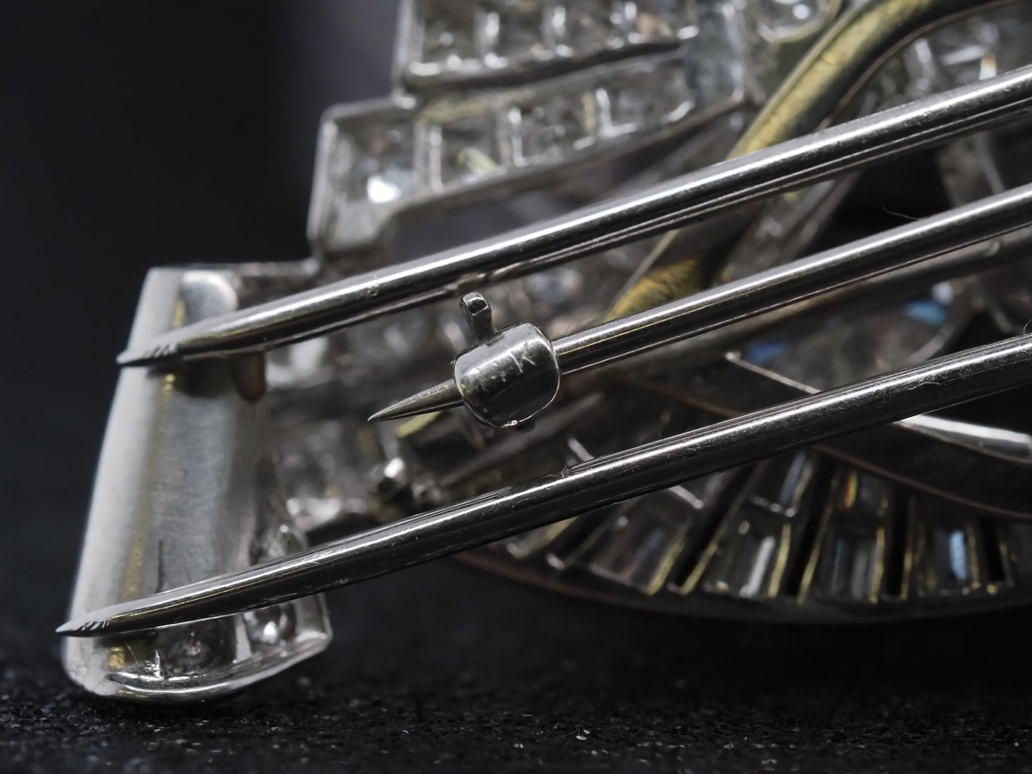 Estate Art Deco Platinum Diamond Double Clip Brooch - VHK#508b
