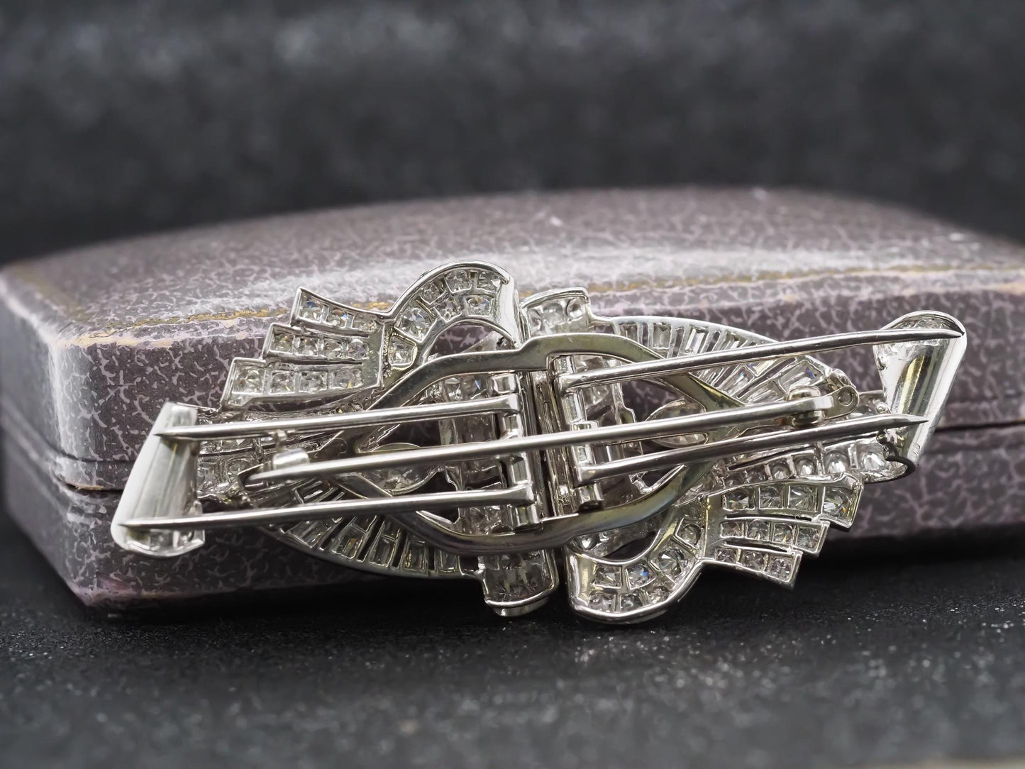Estate Art Deco Platinum Diamond Double Clip Brooch - VHK#508b