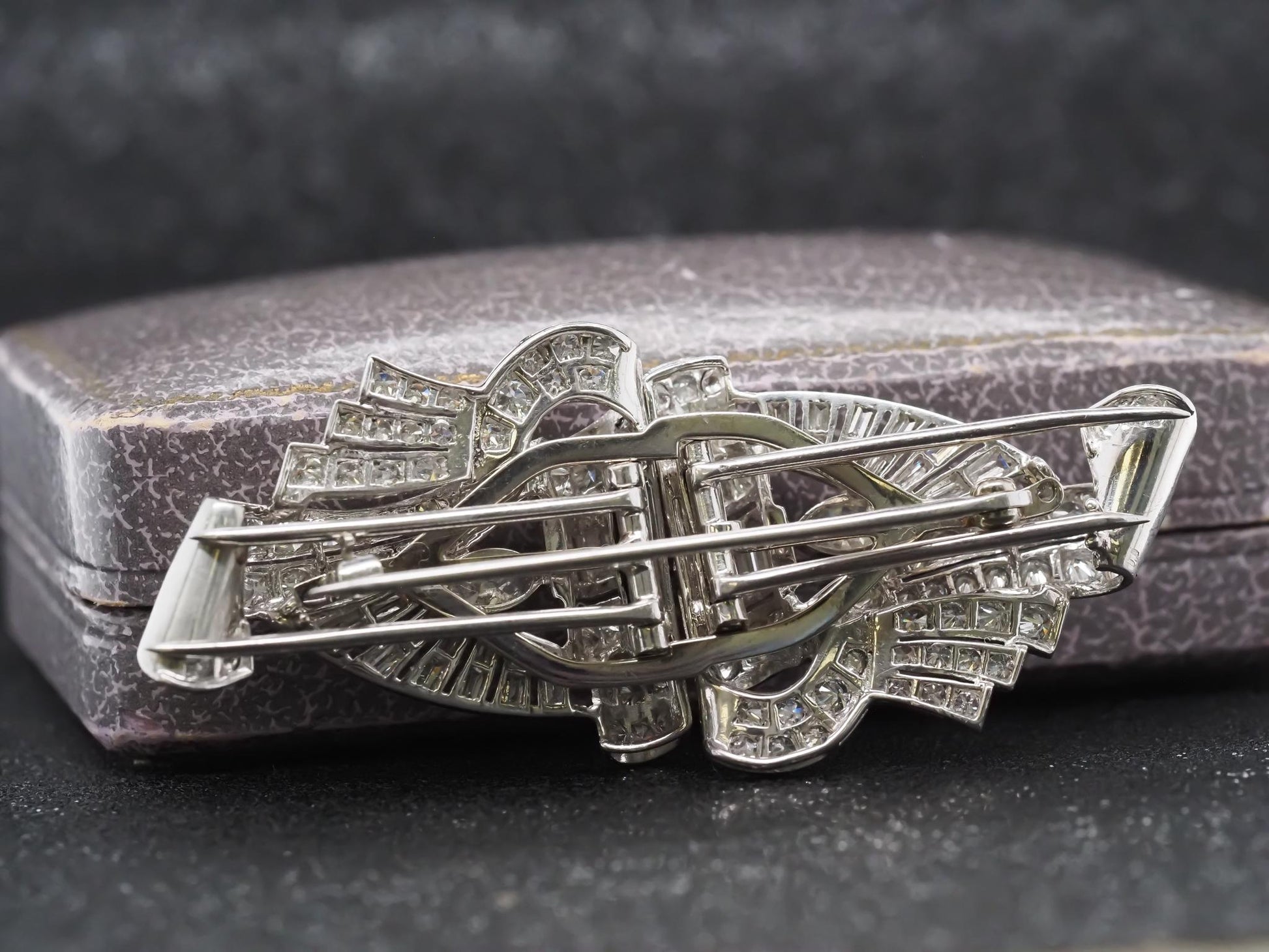 Estate Art Deco Platinum Diamond Double Clip Brooch - VHK#508b