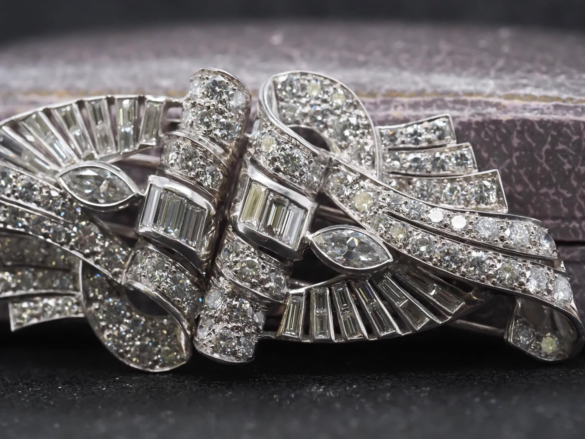 Estate Art Deco Platinum Diamond Double Clip Brooch - VHK#508b