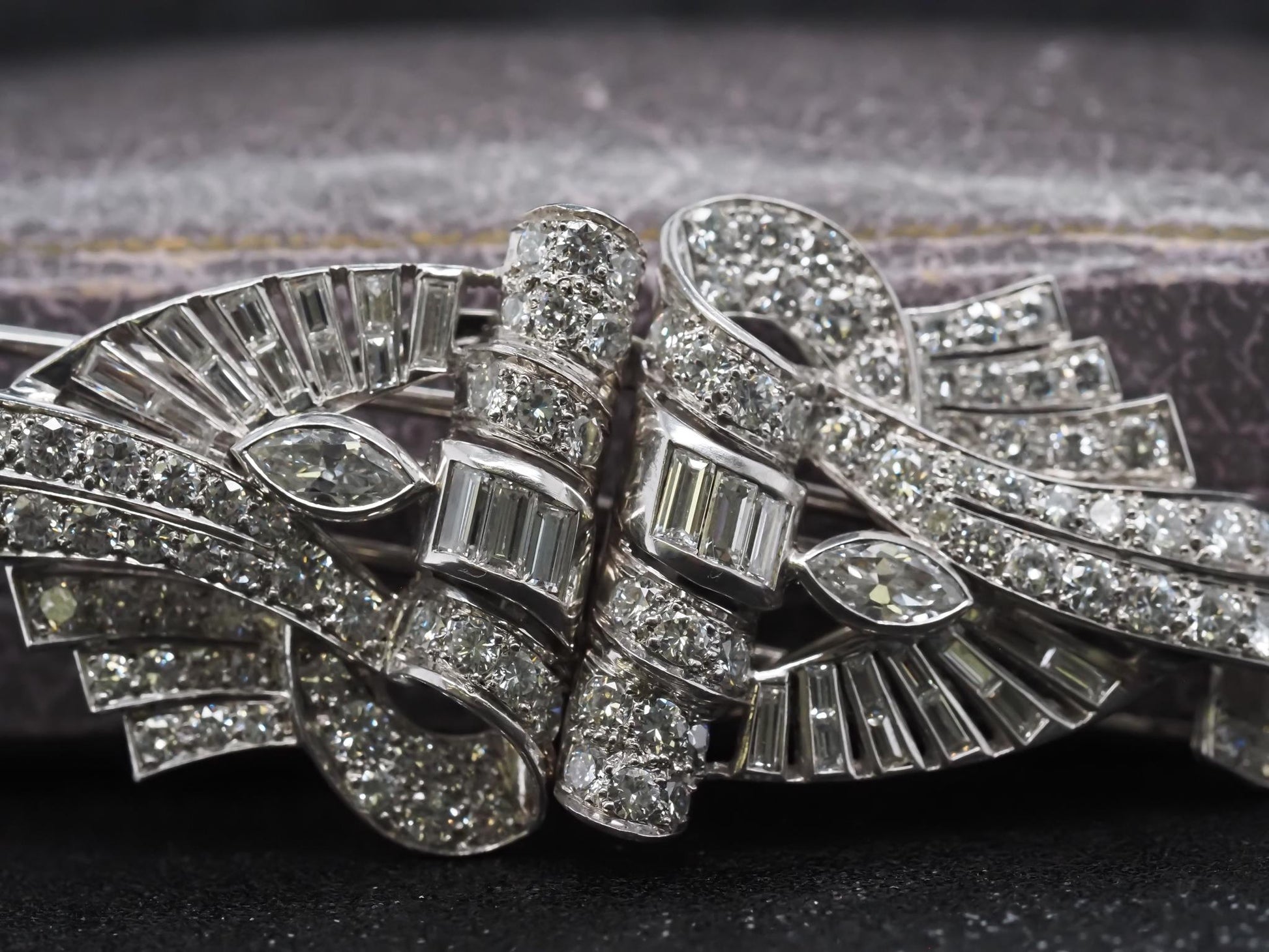 Estate Art Deco Platinum Diamond Double Clip Brooch - VHK#508b