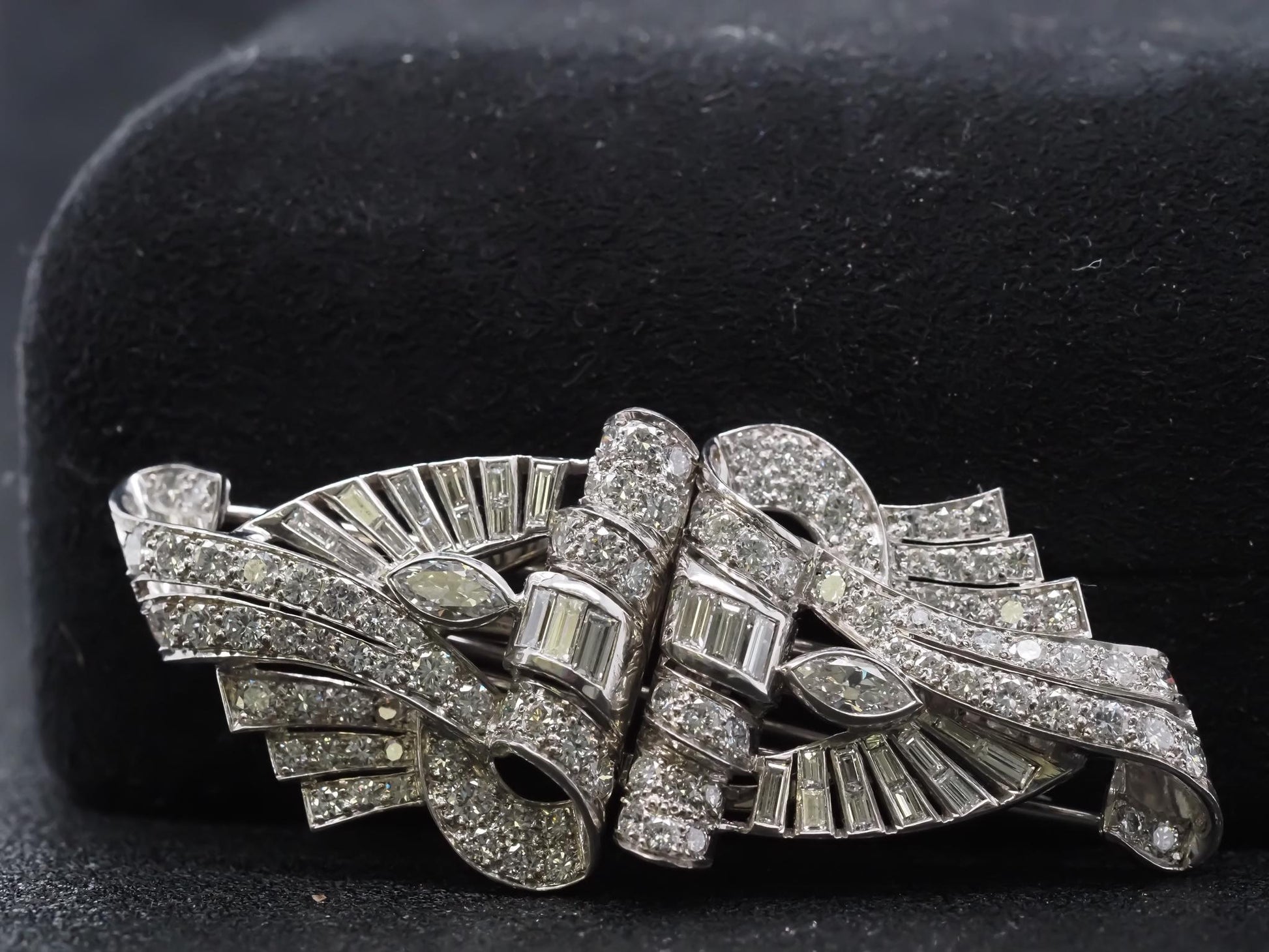 Estate Art Deco Platinum Diamond Double Clip Brooch - VHK#508b