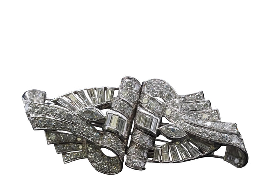 Estate Art Deco Platinum Diamond Double Clip Brooch - VHK#508b