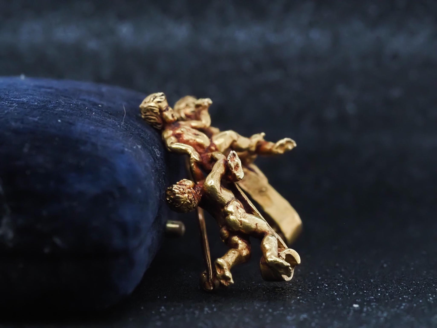 Estate 1920s 19K Yellow Gold Cherub Brooch with Signature - VHK#538b