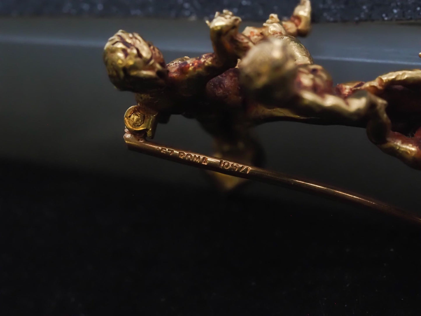 Estate 1920s 19K Yellow Gold Cherub Brooch with Signature - VHK#538b