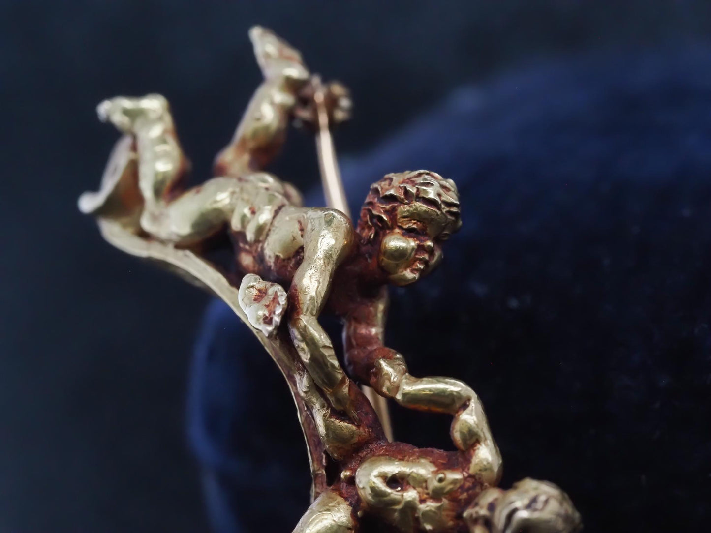 Estate 1920s 19K Yellow Gold Cherub Brooch with Signature - VHK#538b