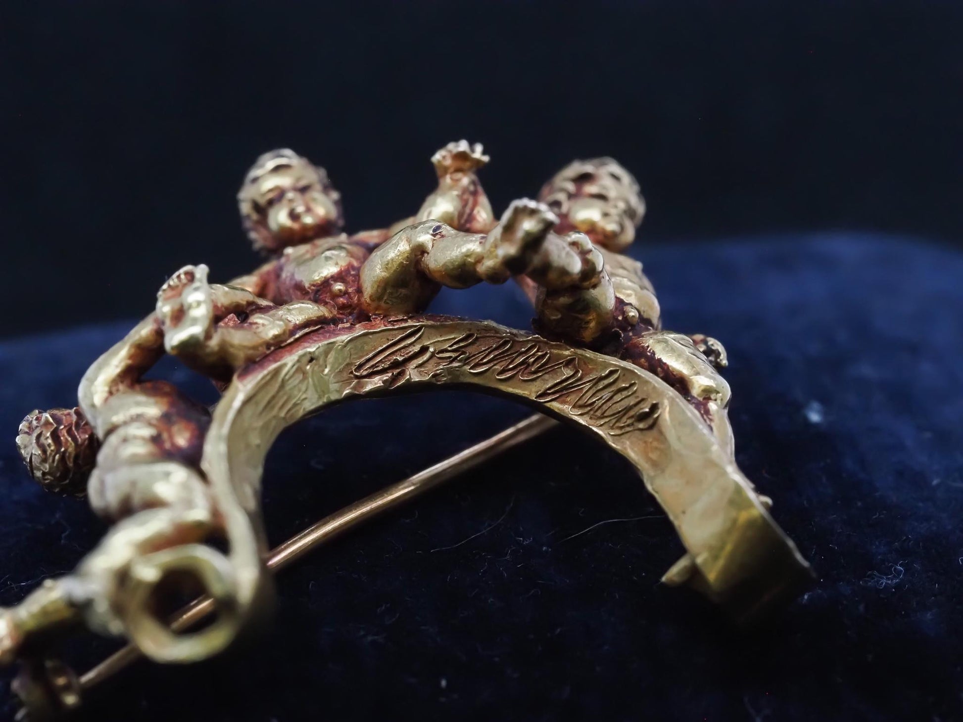 Estate 1920s 19K Yellow Gold Cherub Brooch with Signature - VHK#538b