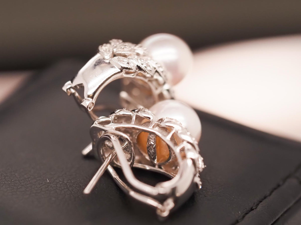 18K White Gold Diamond and Pearl Earrings - VHK#639