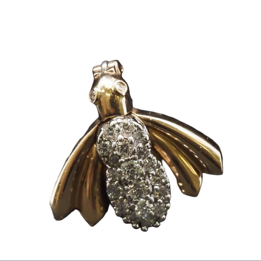 Vintage 14K Yellow Gold Diamond Fly Bug Brooch - VHK#783a