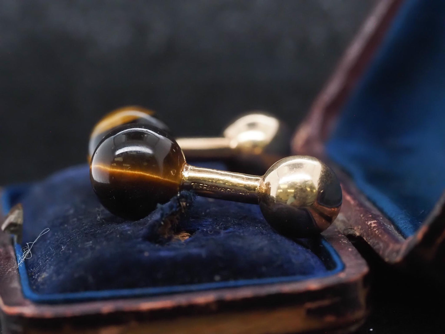 Estate 1970s Tiffany & Co. 14K Gold Tigers Eye Cufflinks - VHK#478a
