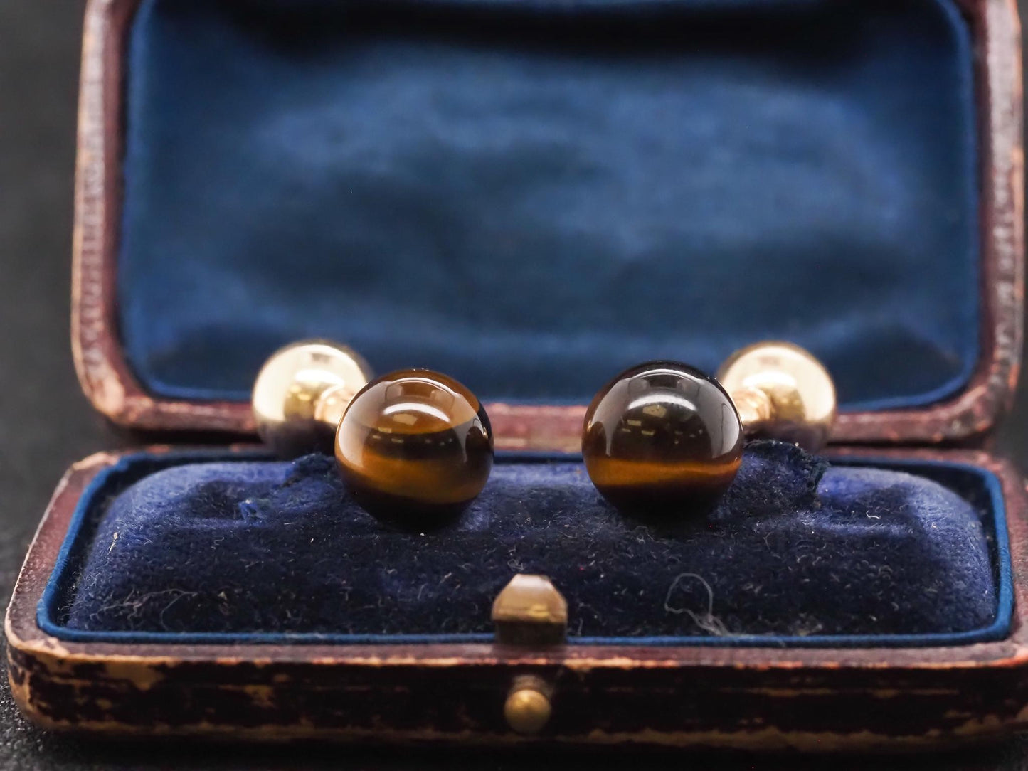 Estate 1970s Tiffany & Co. 14K Gold Tigers Eye Cufflinks - VHK#478a