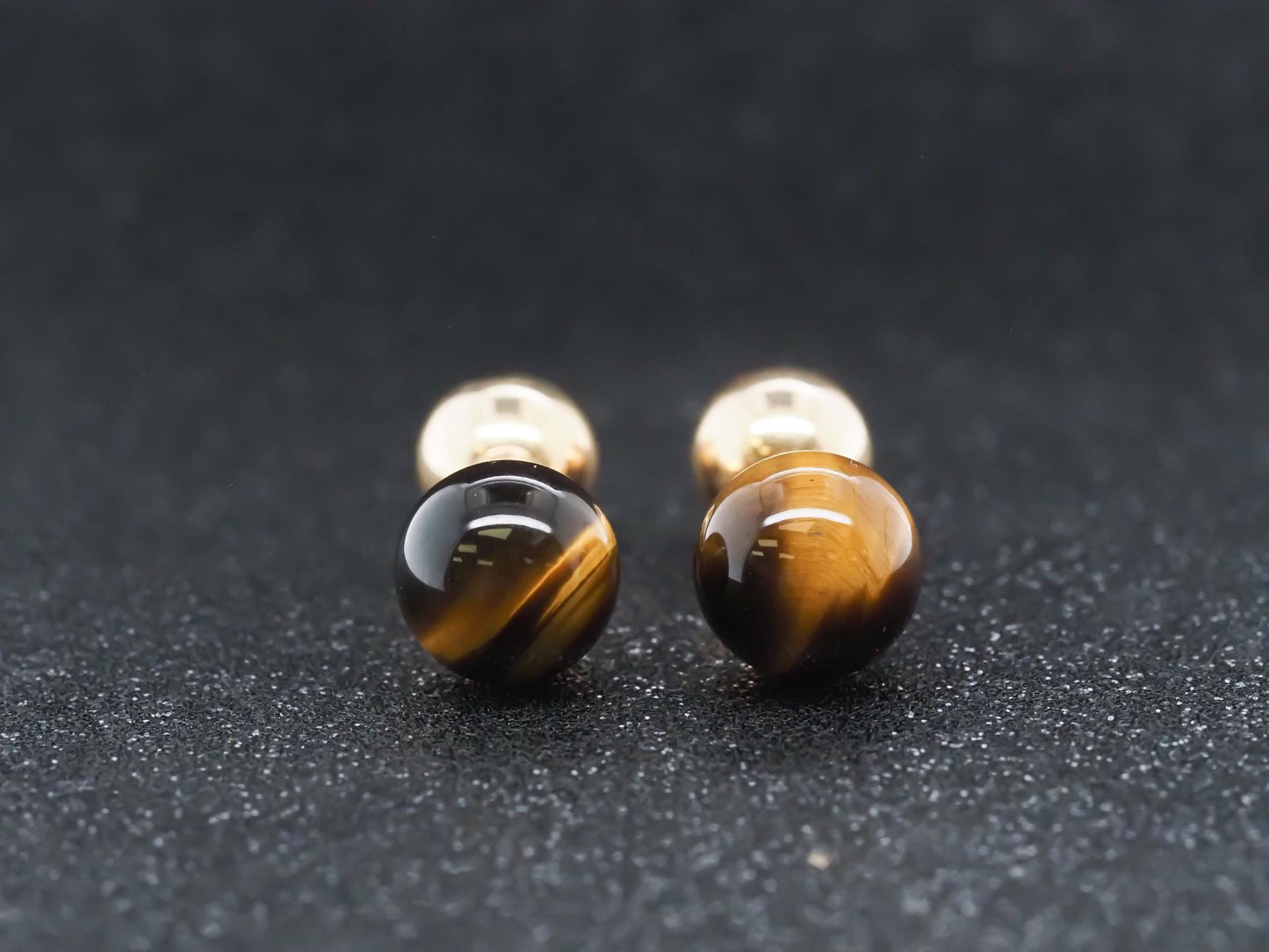 Estate 1970s Tiffany & Co. 14K Gold Tigers Eye Cufflinks - VHK#478a