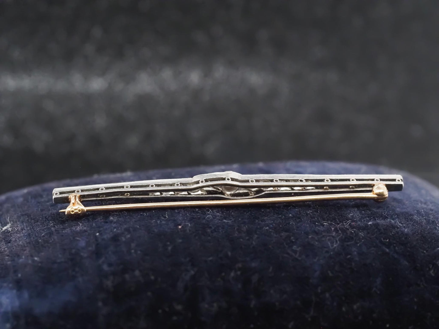 Estate Art Deco Platinum Onyx and Old Mine Diamond Brooch - VHK#540a