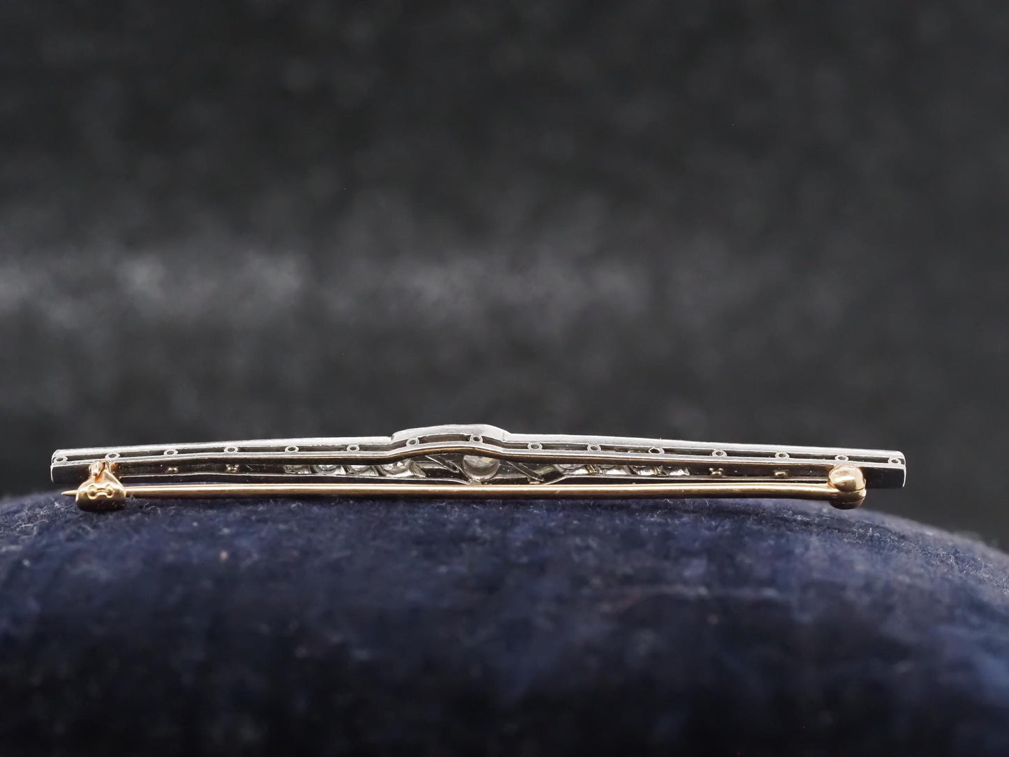 Estate Art Deco Platinum Onyx and Old Mine Diamond Brooch - VHK#540a