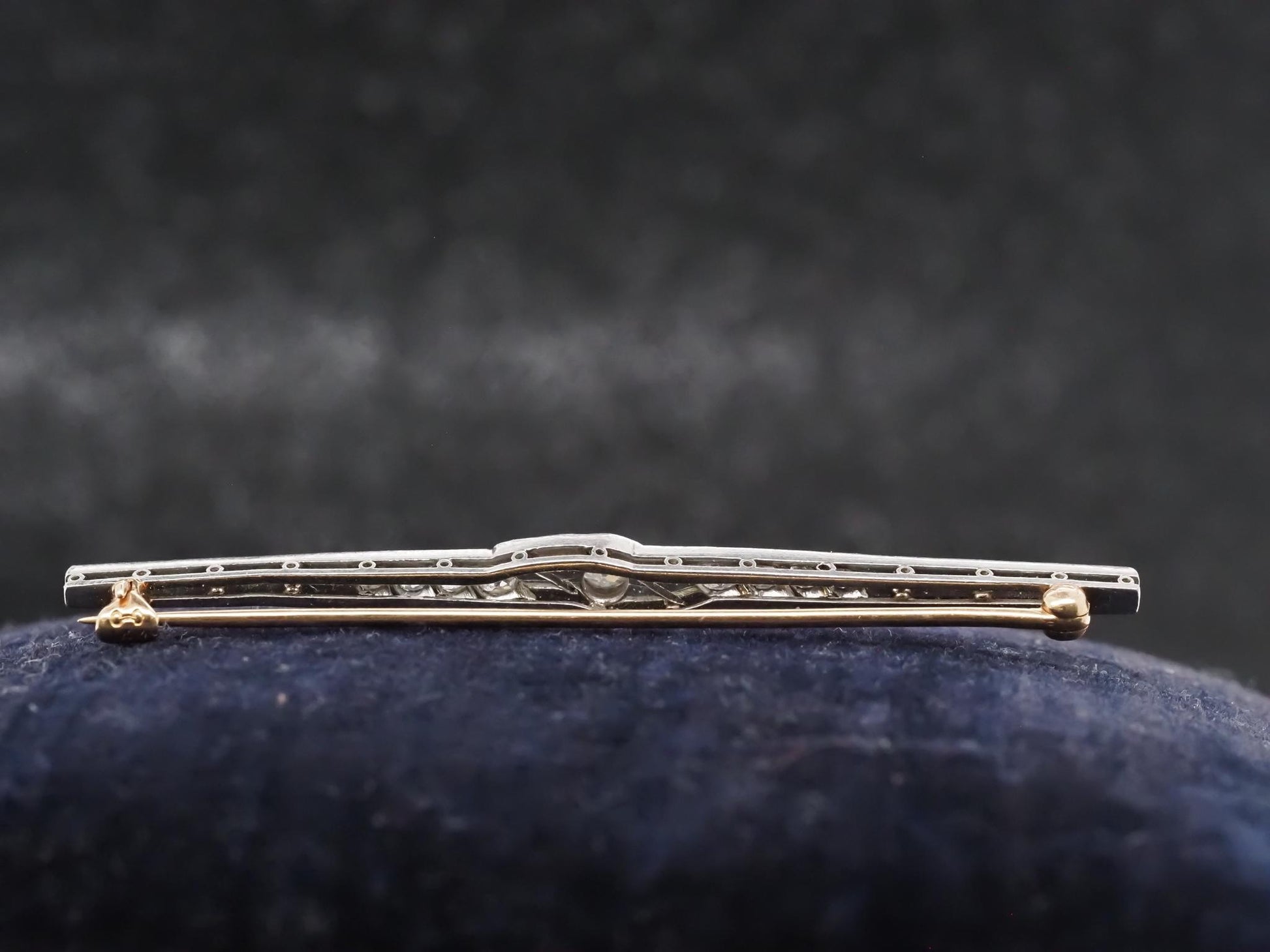 Estate Art Deco Platinum Onyx and Old Mine Diamond Brooch - VHK#540a