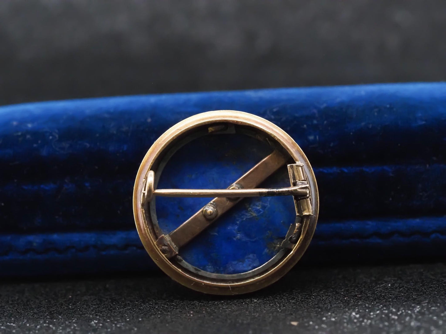 Estate Victorian 18K Gold Rose Cut Diamond A & G initials on Lapis Brooch -